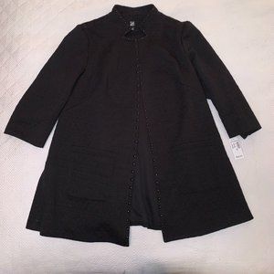 Roz & Ali Long Blazer Jacket, Black, Quilted Circle Pattern, Stud Trim 1X NWT